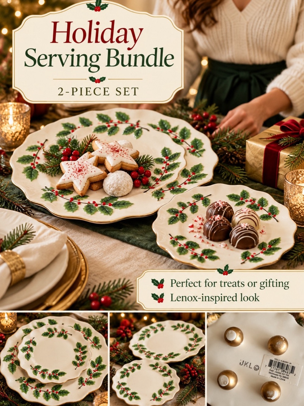 Holiday Holly & Berry 2 -Piece Serving Bundle Lenox Look 🎄